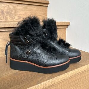 Coach Black Fur-Trimmed Leather Winter Boots